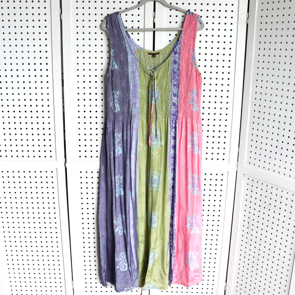 Zenergy Chico's Multicolor Smocked Sleeveless Maxi Dress Womens SIZE 1X